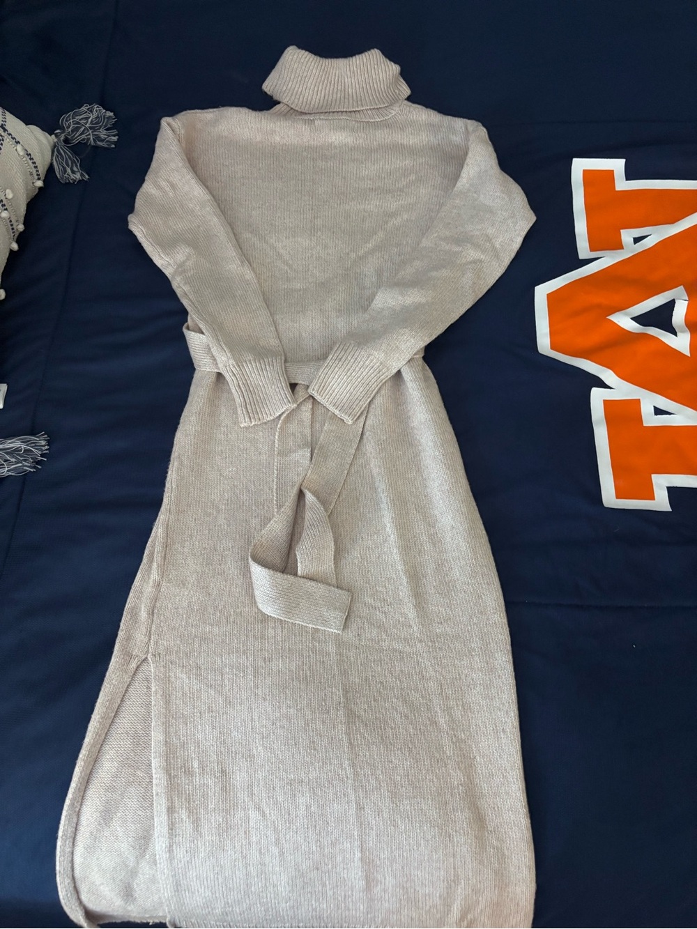 Rachel Zoe Taupe Turtleneck Belted Maxi Dress